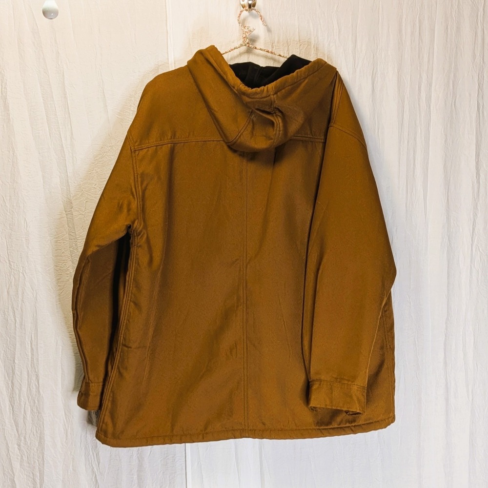 Wrangler Men's Workwear Fleece Lined Hooded Shirt Jacket Brown Duck Canvas XXL - Picture 2 of 8